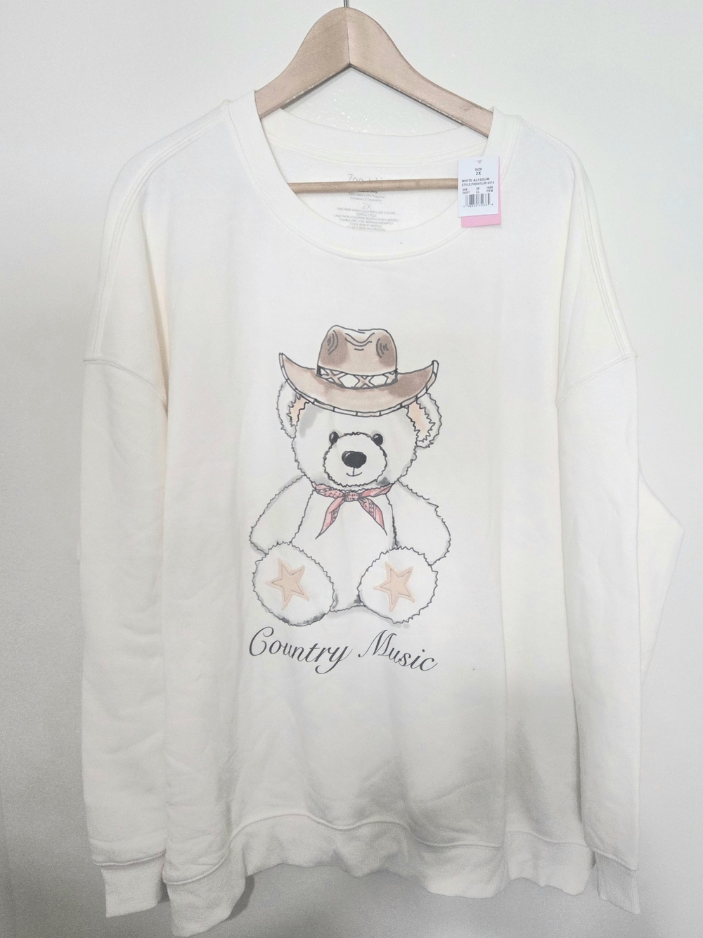 Zoe + Liv Womens 2X Country Music Teddy Bear Cowboy Western Graphic Sweatshirt